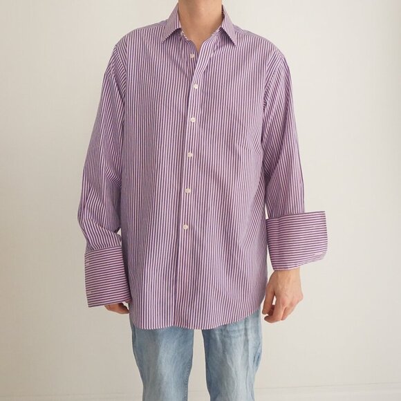 Charles Tyrwhitt Jermyn Street London Pink Purple non-Iron Dress Shirt 16 - Picture 1 of 9
